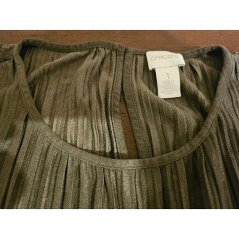 CHICO'S Pleated Faux Suede Cold Shoulder Top Brown Ladies Size 1 SMALL - Picture 5 of 12